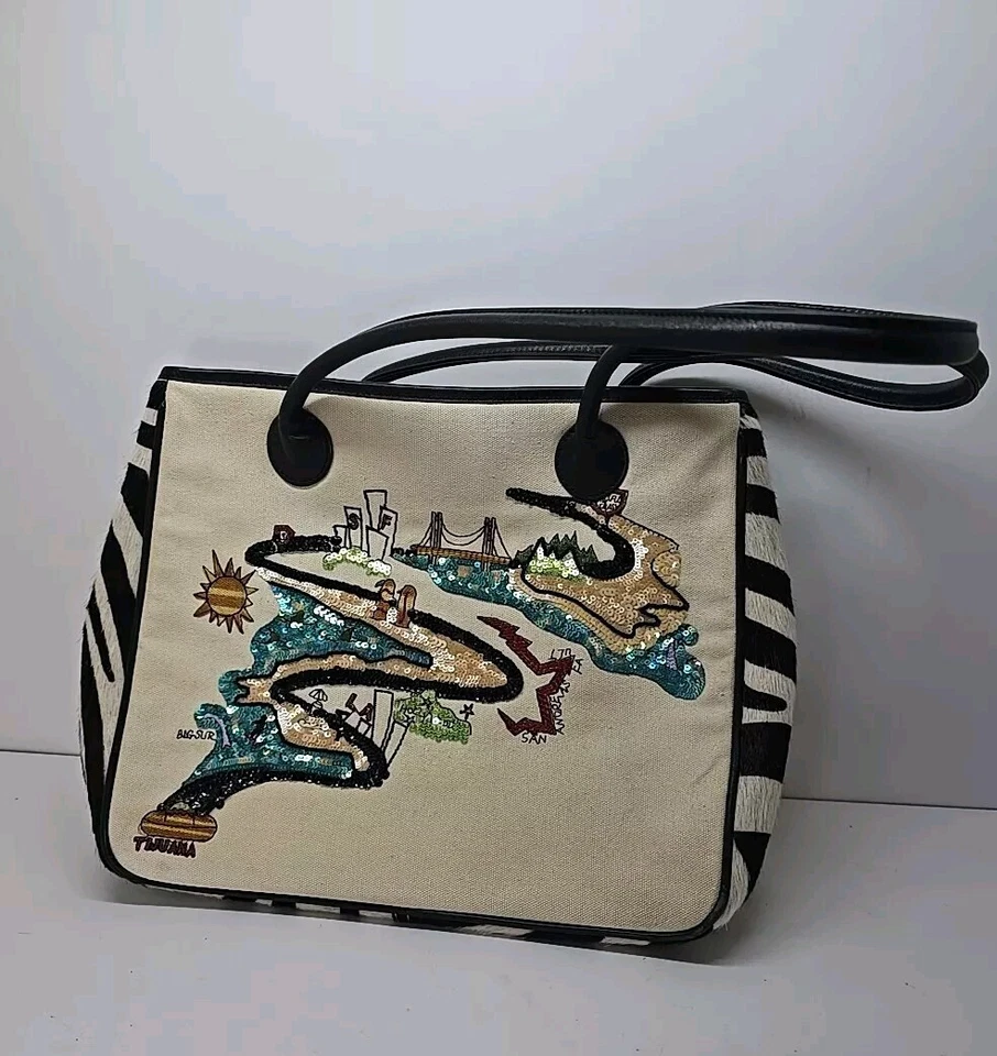 РЕДКАЯ Nicole Miller коллекции наплечная сумка Тихуана зебра печати икры кожи 