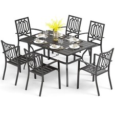 7 Piece Patio Dining Set Outdoor Table Chairs Set Stackable Chairs