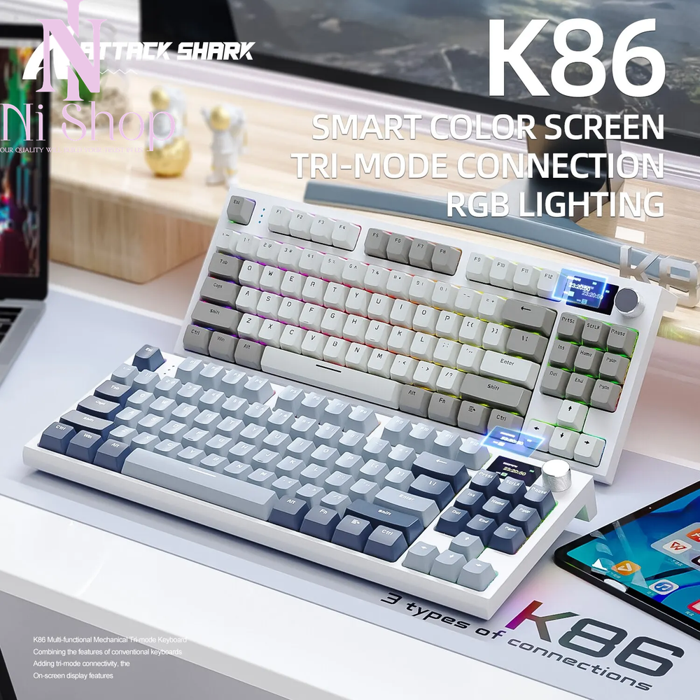 86% Compact Wireless Mechanical Keyboard with Hot-Swappable Switches, OLED Display, and Volume Rotary Knob for Ultimate Customization