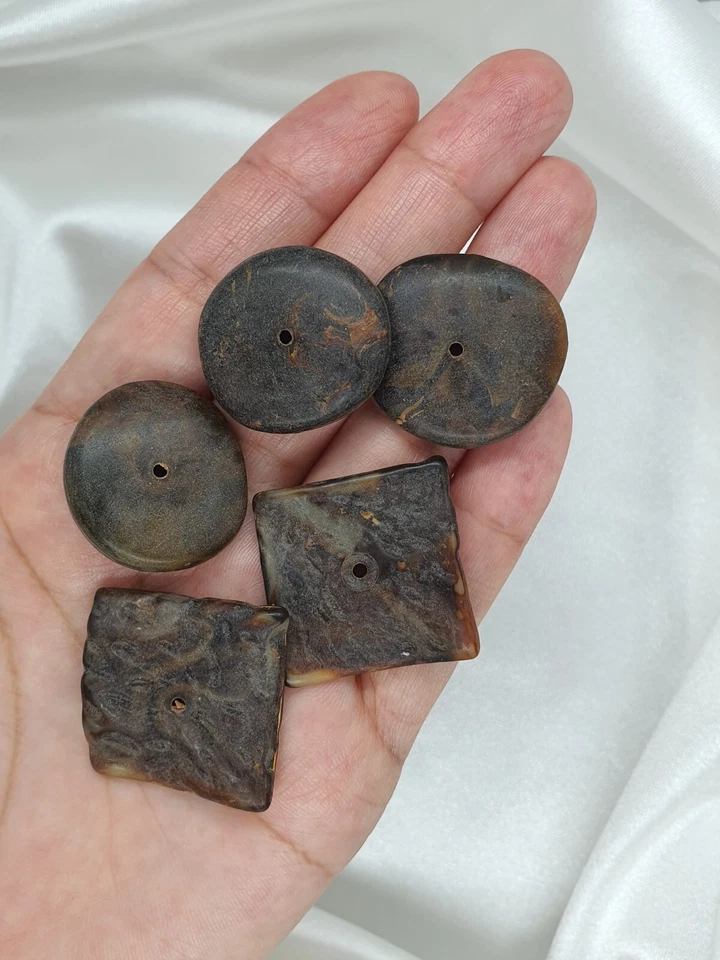 lot of (6) vintage czech brown mixed square round beads buttons diy - Image 2 of 3