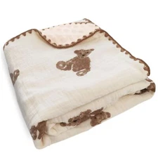 Baby Blanket Double Layer Cotton Muslin Thick Quilt Neutral 40x40Inch Soft Th...