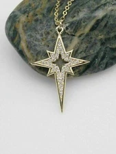 0.20Ct Real Moissanite North Star Pendant Necklace 14k Yellow Gold Plated Silver