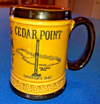 Cedar Point Ceramic Mug Souvenir Space Spiral, Western Cruise, CP & LE Railroad