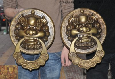 Old china palace bronze pixiu foo dog Weird beast Mask Door