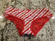 Vintage Victoria Secret Red White Striped Ruched Back Low Rise Hiphugger Panty