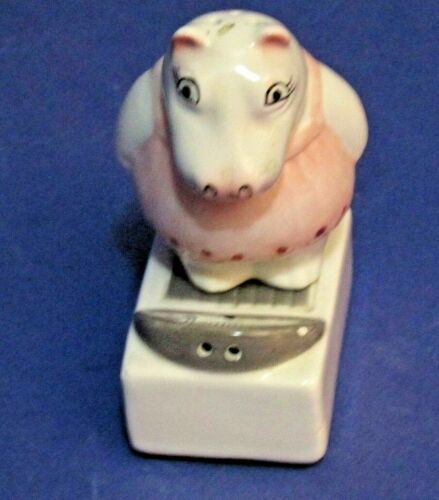 CLAY ART HIPPO Hippopotamus & Scale Ceramic SALT & PEPPER Shaker - Picture 1 of 5