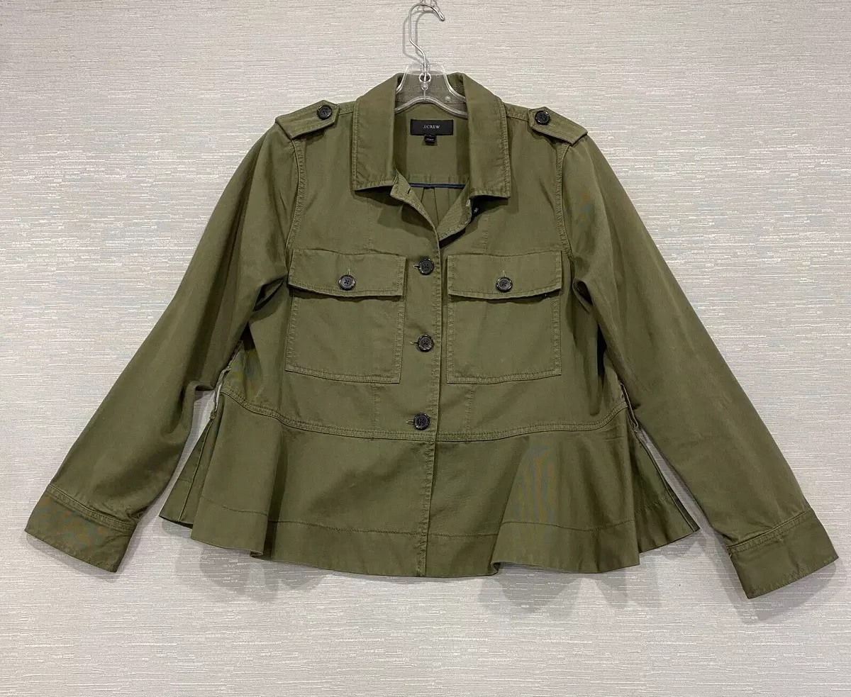 J. Crew Olive Green Military Fatigue Peplum Jacket Women s M