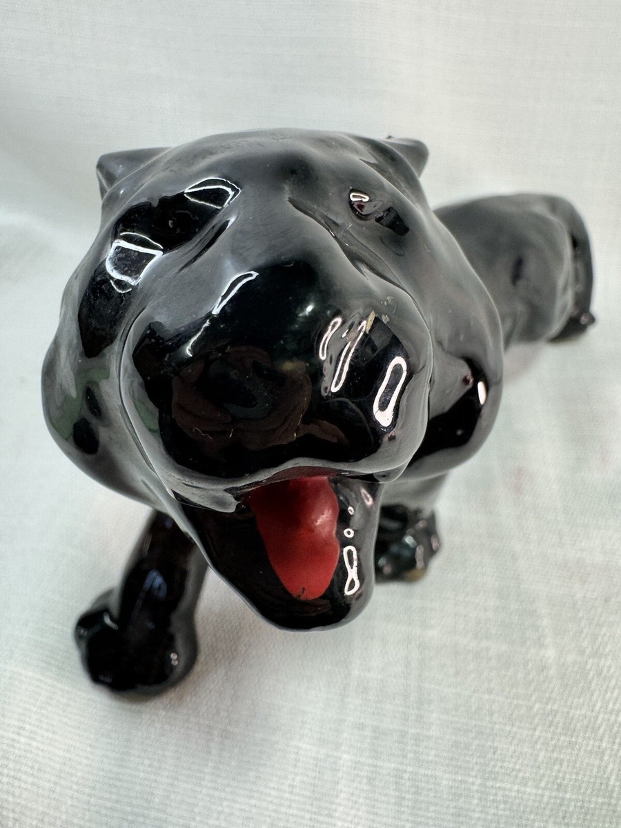 MCM Decor Black Panther Figurine Vintage Japan Ceramic Crouching