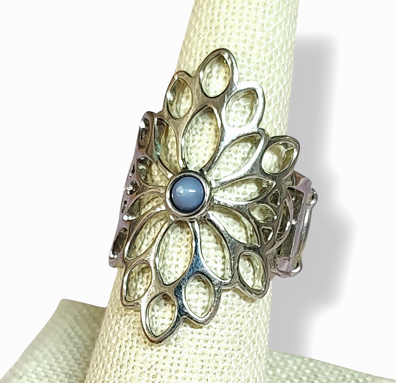 Adjustable Silver Tone Statement Flower Ring - image 4