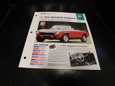 1972-1976 Fiat 124 Abarth Rallye Spec Sheet Brochure Photo Poster 