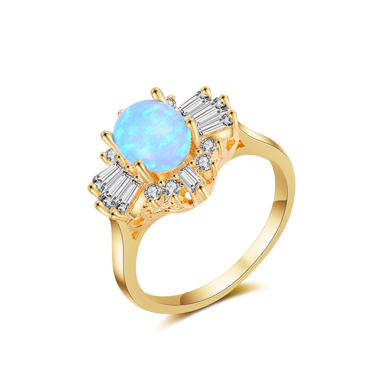 Women 18K Yellow Gold Filled Blue Sky Stone Flower Rings Men Rings