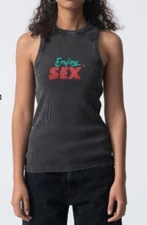 Carne Bollente ENJOY SEX — WASHED BLACK TANK TOP - NEW WITH TAGS