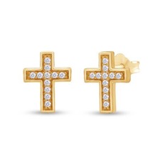 Tiny Cross Stud Earrings Round Cut Cubic Zirconia 925 Sterling Silver