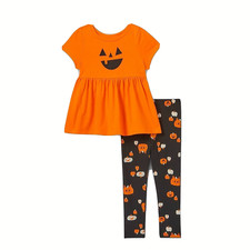 Cat  Jack 18 mo Short Sleeve Legging Set Orange  Black Pumpkin Halloween Cat