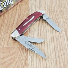 Rough Ryder Long Sowbelly Pocket Knife Stainless Blades Red Smooth Bone Handle