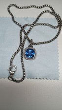 David Yurman Sterling Silver 925 Albion Necklace 19" Blue Topaz 14 Mm Pendent
