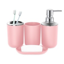 Pink Bathroom Accessories Set 4 PCS, Pink Bathroom Accessories, Plastic Soap ...