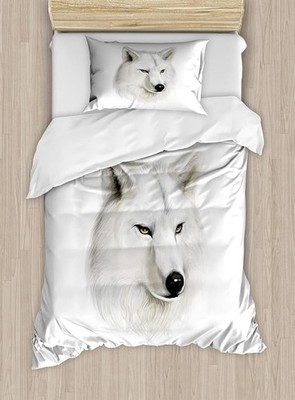 Ambesonne Wolf Duvet Cover Sets with 2 Duvet Covers & 2 Pillowcases Twin Size