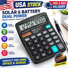 Desk Calculator, 12-Digit Solar Battery Office Calculator with Large LCD Display