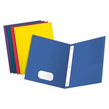 2 Pocket Folders with Prongs, Textured Paper, Assorted Colors Royal Blue, Re...