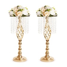 LANLONG 2pcs Gold Metal Flower Vases Crystal Flower Stand Wedding Centerpiece...