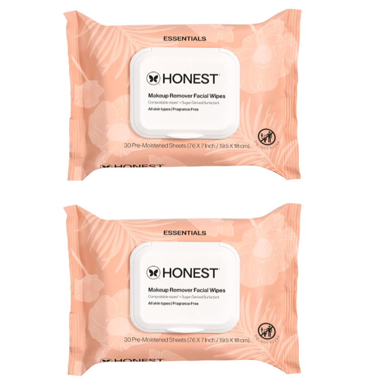 Honest Fragrance-Free Cleansing Makeup Remover Facial Wipes 30ct, 2pk = 60 wipes