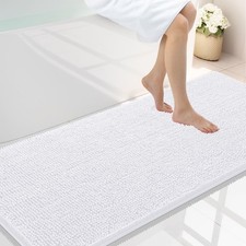 Smiry Luxury Chenille Bathroom Rugs 59x24, Extra Soft and 59'' X 24'', White