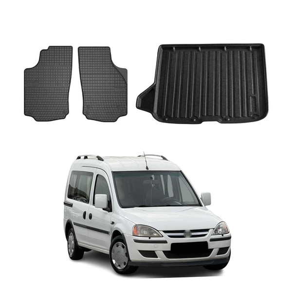FußMatten & Kofferraumwanne Set FüR Opel Combo 2001-2011 Gummi Tpe Schwarz 3X-image