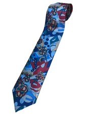 VINTAGE Strathmore Tie Blue Red Abstract Floral 100% Silk Woven Made in USA