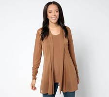 Susan Graver Women's Top Petite Sweater PM Mesh Cardigan  Liquid Brown A652794