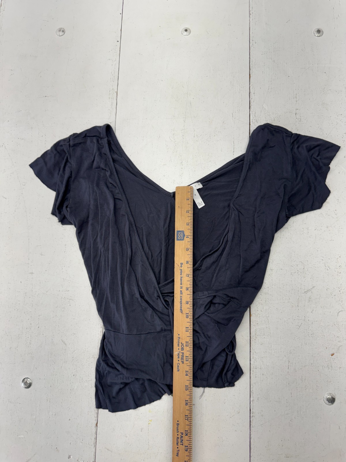 Leith Solid Dark Gray Deep V Neck Short Sleeve Bl… - image 5