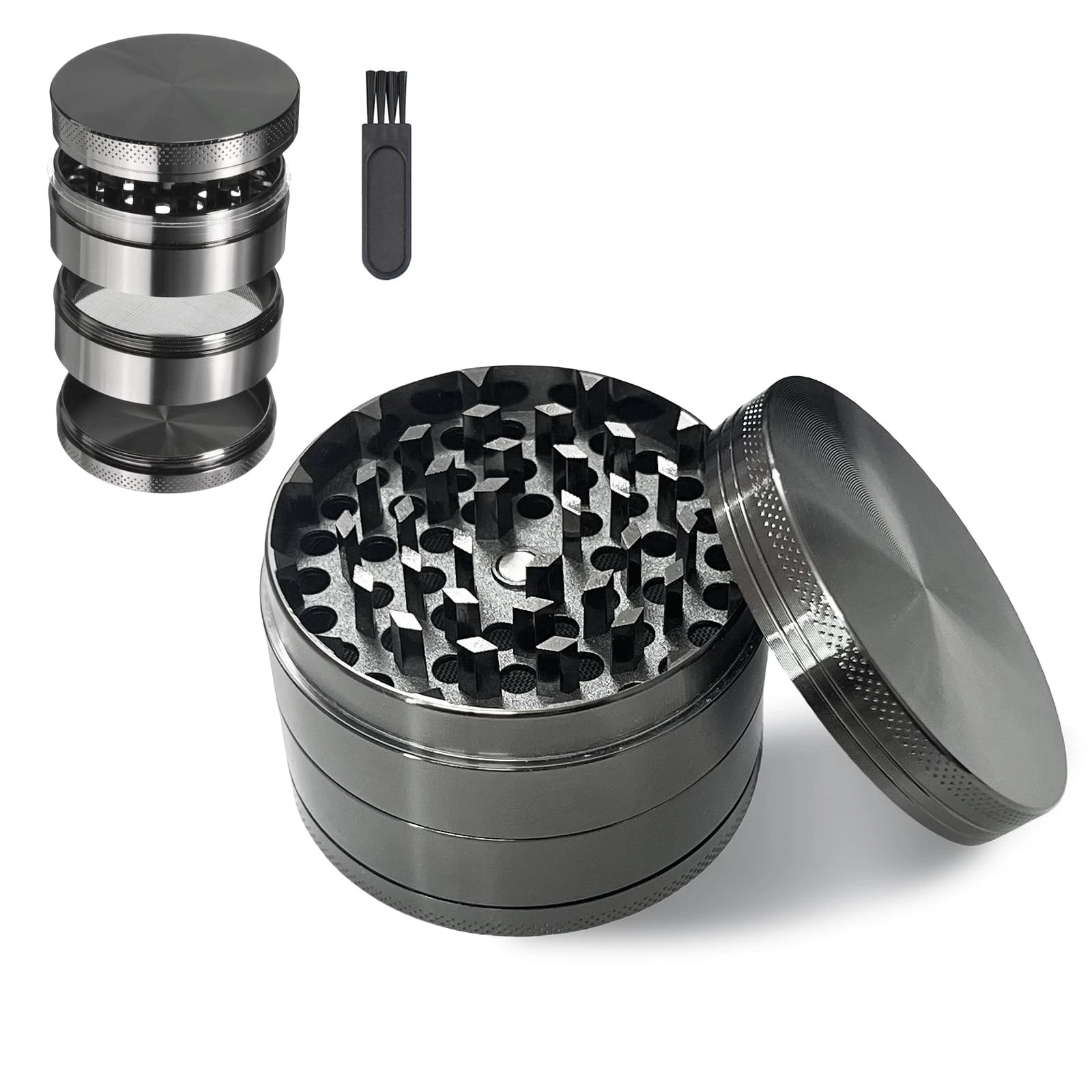Geebymol Herb Grinder, 61mm(2.4 inch) Large Spice 6.1x6.1x4.1cm, Grey