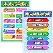 Laminated Preschool Posters Days Week Months Year Kids Classroom 16.9x11.9inch 2