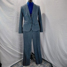 Ann Taylor Grey Plaid One Button Pants Suit Set Blazer Woman  s Size 0P