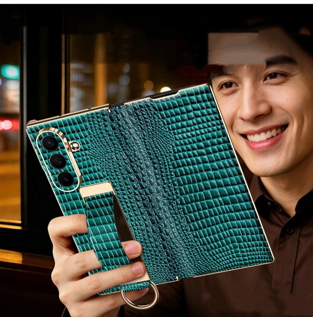 Genuine Cowhide Leather Wristband Case For Samsung Z Fold8 7 W26 Crocodile Cover - Picture 4 of 25
