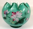 MINT Vtg Fenton Rose Bowl Vase Hand Painted by P. Fleak Crimped Ruffled Edge