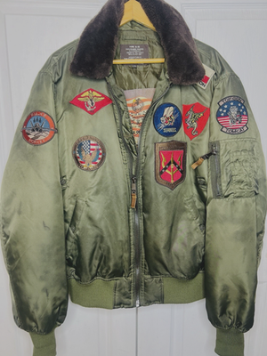 RARE TOP GUN® Official B-15 Mens Flight Bomber Jacket Coat Patches