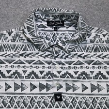 Bad Birdie Polo Shirt Men's Large White Grey Geometric Aztec All Over Print Golf