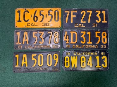 1930-41 CALIFORNIA LICENSE PLATES - LOT OF 6