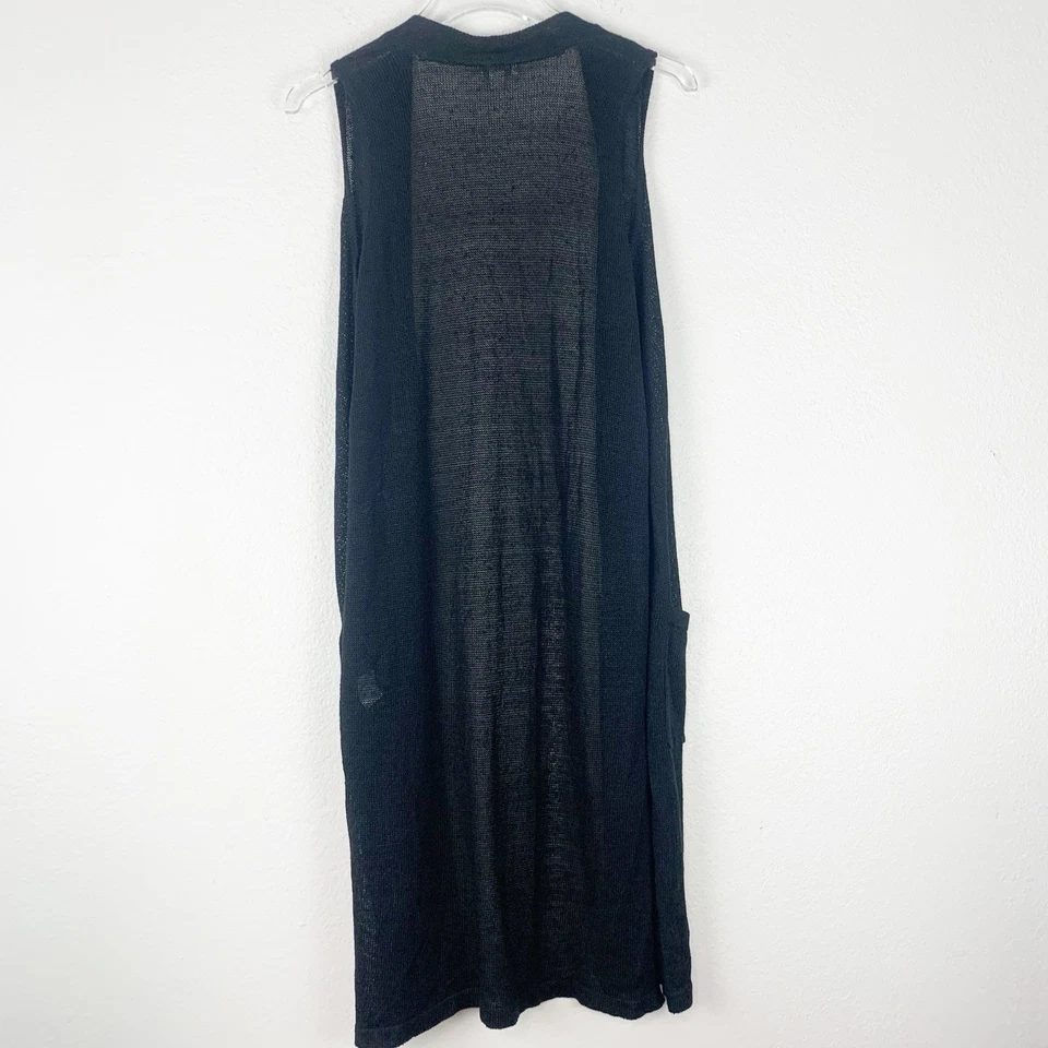 J. Jill Sweater Women Small Linen Blend Long Line Black Duster Open Cardigan S - Image 3 of 4