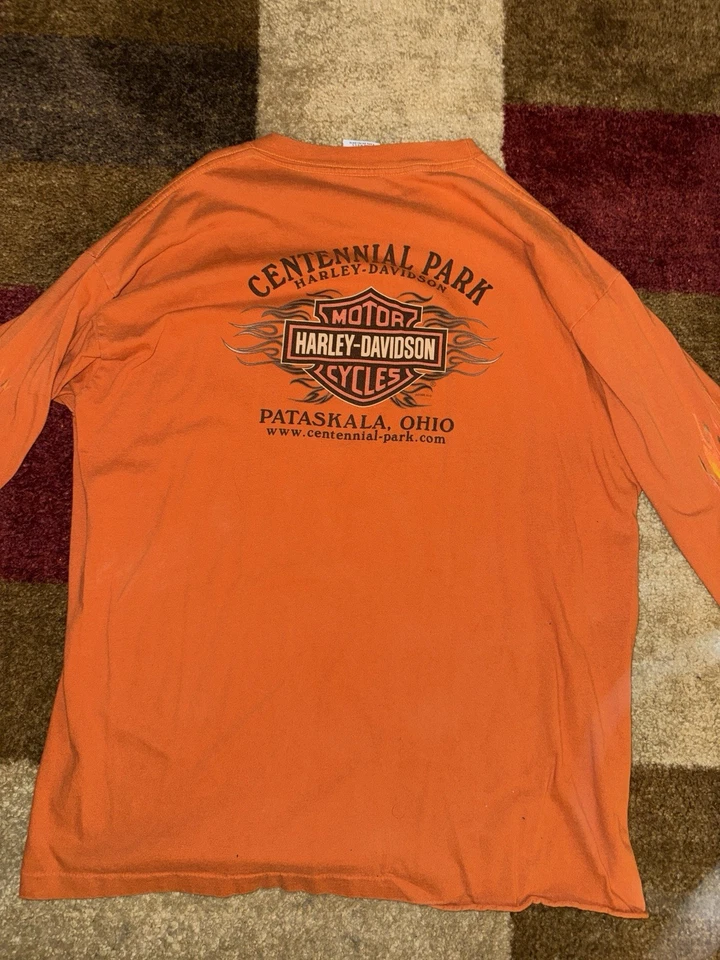Camisa Harley Davidson Naranja Manga Larga Para Hombre Talla XL Llama Años 2000 De Colección EE. UU. Foto 2 de 4