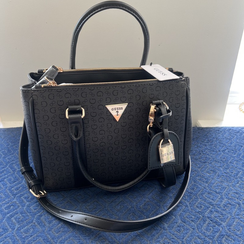 NEW Guess Grimball Embossed Signature G Small Coal Satchel Bag
