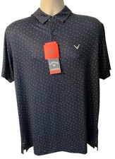NWT CALLAWAY M Opti-Dri Performance Blue Logo All-over Print Stretch Golf Polo