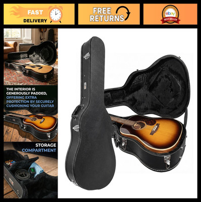 Dreadnought Acoustic Guitar Hardshell Case with Accessory Compartment - Black