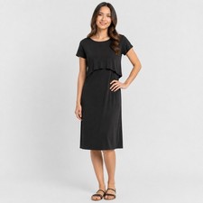 Quince Black Bamboo Blend Lounge Dress Womens Small Soft Stretch Midi Casual