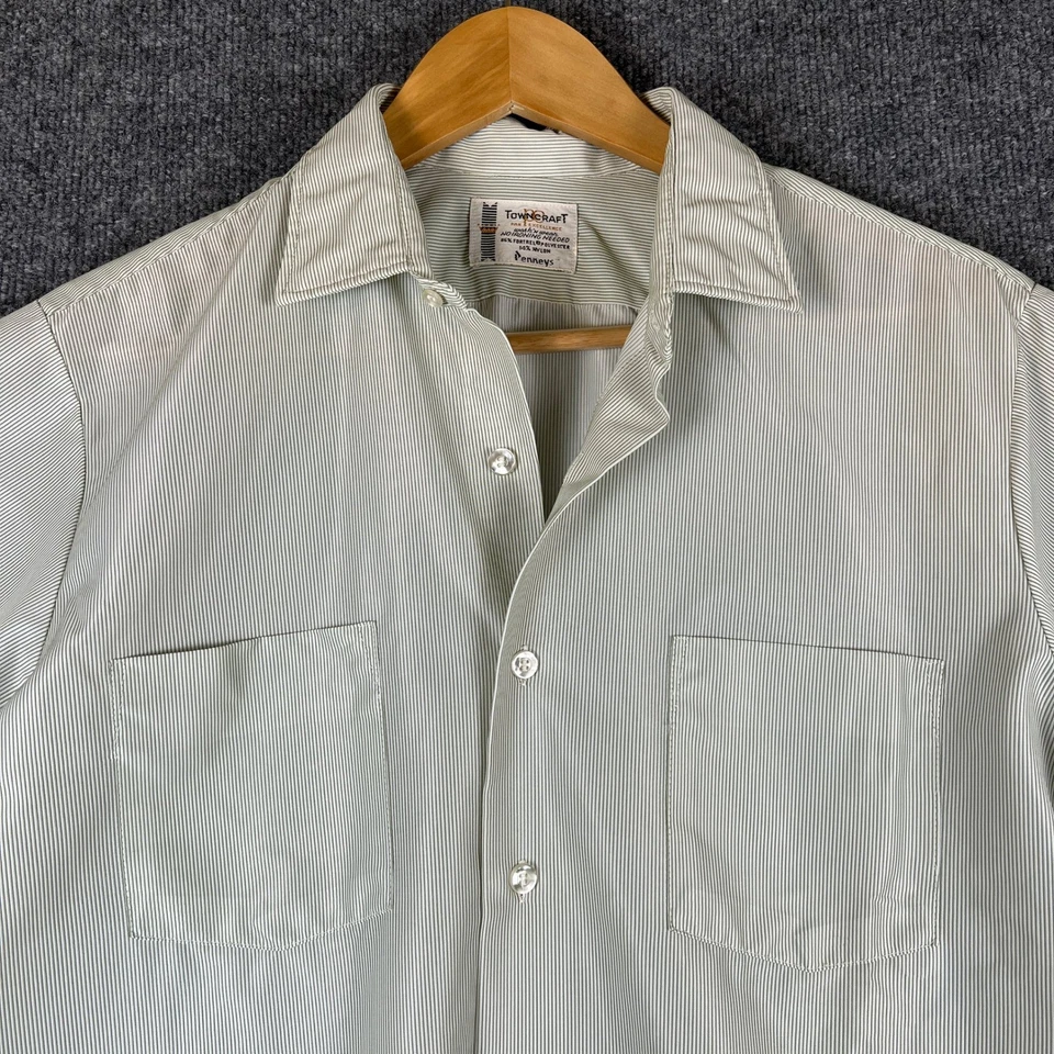 Vintage Pennys Towncraft Shirt Mens XL Green White Striped Rockabilly 50s 60s - Image 4 of 4