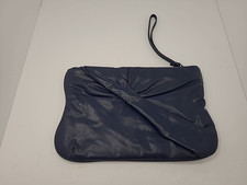 Vintage 80s Leather Clutch Envelope Purse Handbag Blue