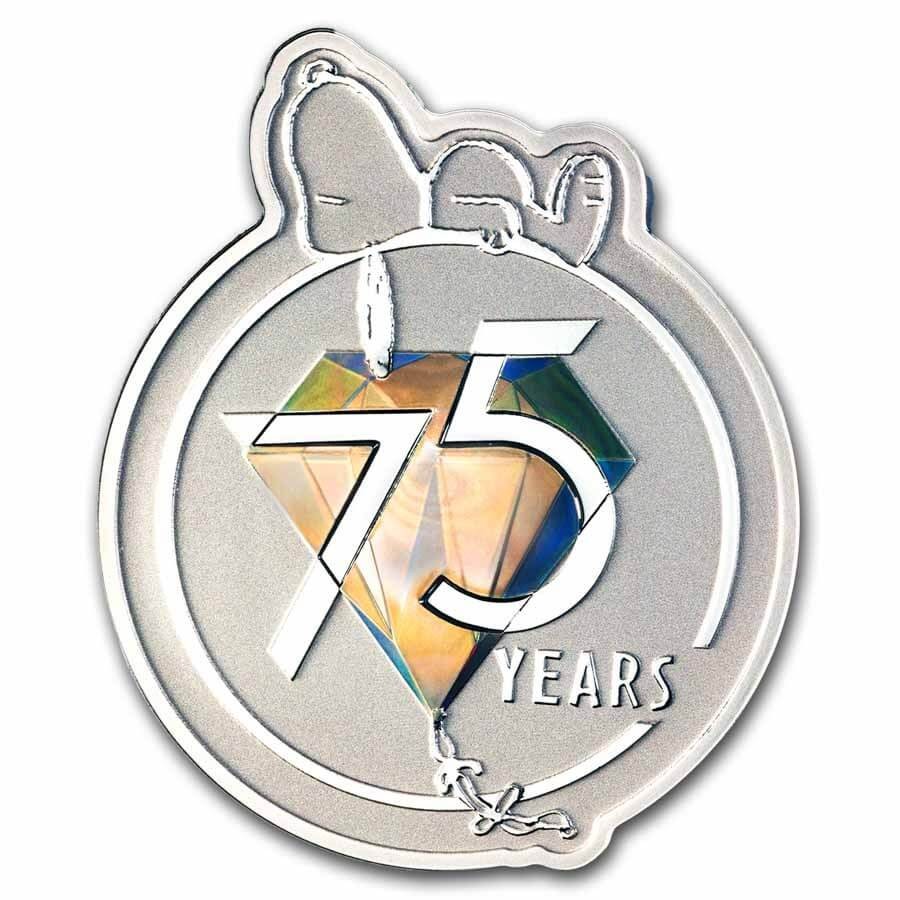 55 YEARS OF PEANUTS STAMPCOLLECTIONスヌーピー 2025 Peanuts 75 Year Diamond Ann. Snoopy Shaped 1 oz Silver