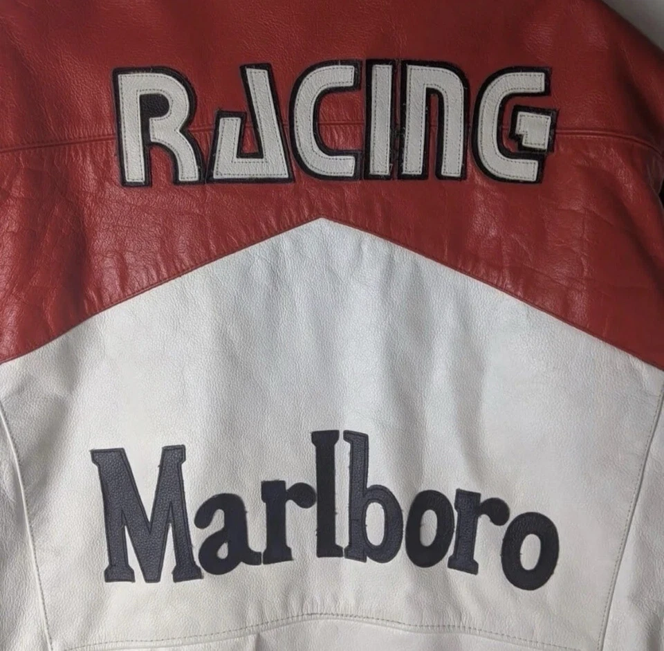 Mens 90s Windproof Marlboro Vintage Motorcycle Racing Biker Cow Leather Jacket - Image 3 of 4