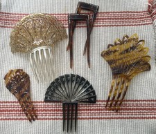 Vintage/Antique Faux Tortoise Shell Hair Combs Rhinestone Art Deco - Lot of 6